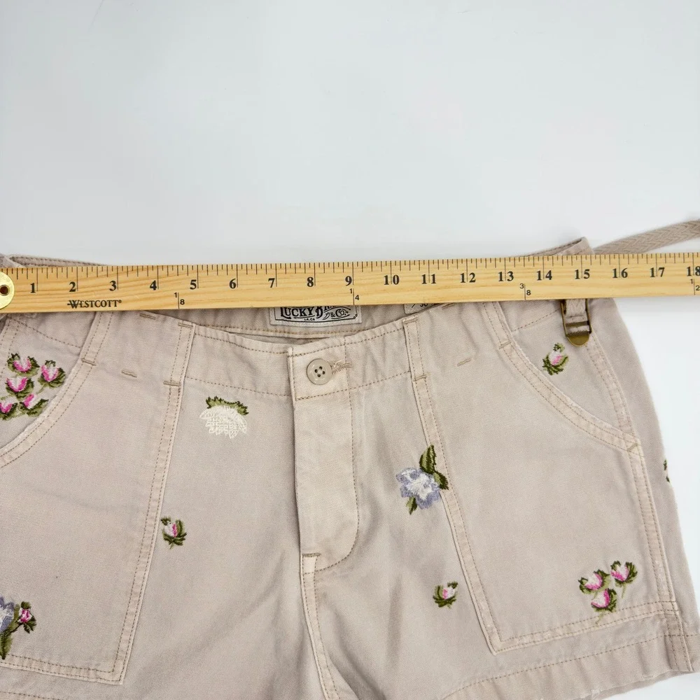 Lucky Brand Floral Embroidered Shorts Womens 10 Boho Cottagecore Shabby Utility